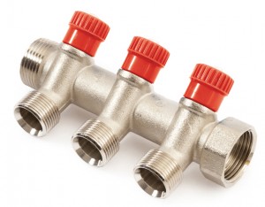 Коллектор с регул. вентилями 1"х4 вых., 1/2" нар. VALTEC