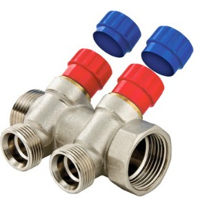 Коллектор с регулирующими вентилями, 1"х2 вых., 1/2" нар. VALTEC