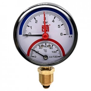 Термоманометр радиальный 80 мм, 6 bar, 120 град. 1/2",  STI