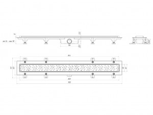 Трап линейный 850 мм, выпуск 40 мм, нержавеющая решетка Бриз, глянец АНИПЛАСТ