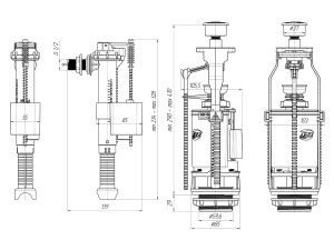 Арматура, боковая подводка, двойной слив, металлизированная кнопка АНИПЛАСТ