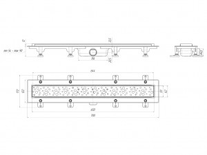 Трап линейный 650 мм, выпуск 40 мм, нержавеющая решетка Бриз, глянец АНИПЛАСТ