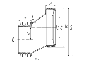 Эксцентрик для унитаза 40 мм, жесткий, с выпуском 110 мм