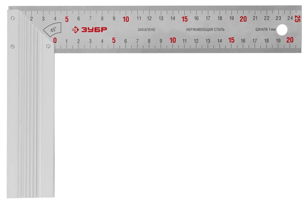 Угольник столярный, 250 мм, усиленная алюминиевая рукоятка, нержавеющее полотно ЗУБР "ЭКСПЕРТ"