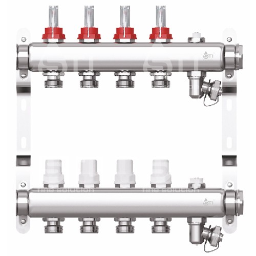 Коллекторная группа со встроенными расходомерами, 1"х4 вых., Евроконус 3/4" STI
