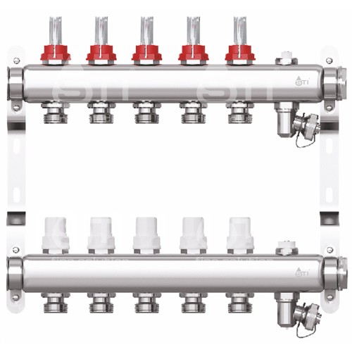 Коллекторная группа со встроенными расходомерами, 1"х5 вых., Евроконус 3/4" STI