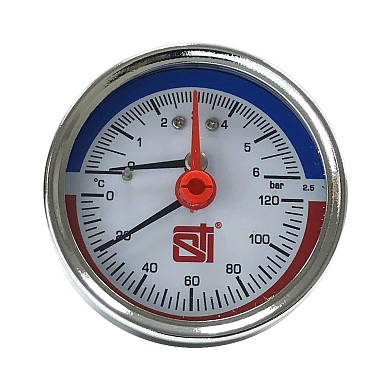 Термоманометр аксиальный 63 мм, 6 bar, 120 град. 1/2",  STI