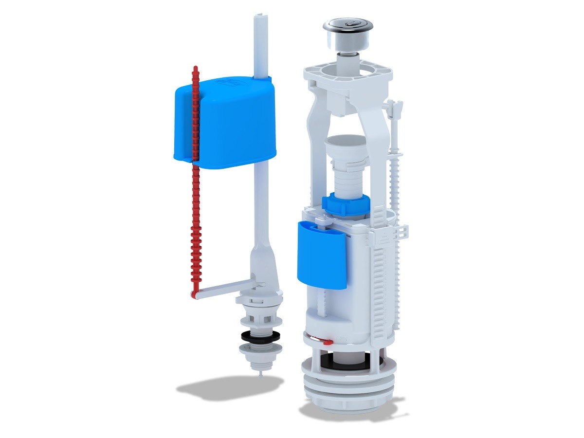 Арматура, нижняя подводка, двойной слив, металлизированная кнопка АНИПЛАСТ