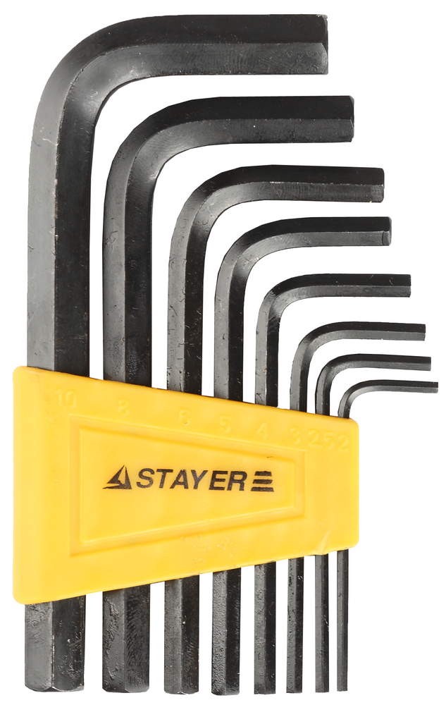 Набор ключей имбусовых, HEX 2-10 мм, 8 шт., короткие, пластиковый держатель STAYER