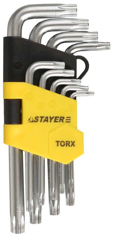 Набор ключей имбусовых, TORX T10-T50, 9 шт. короткие, пластиковый держатель STAYER "MASTER"