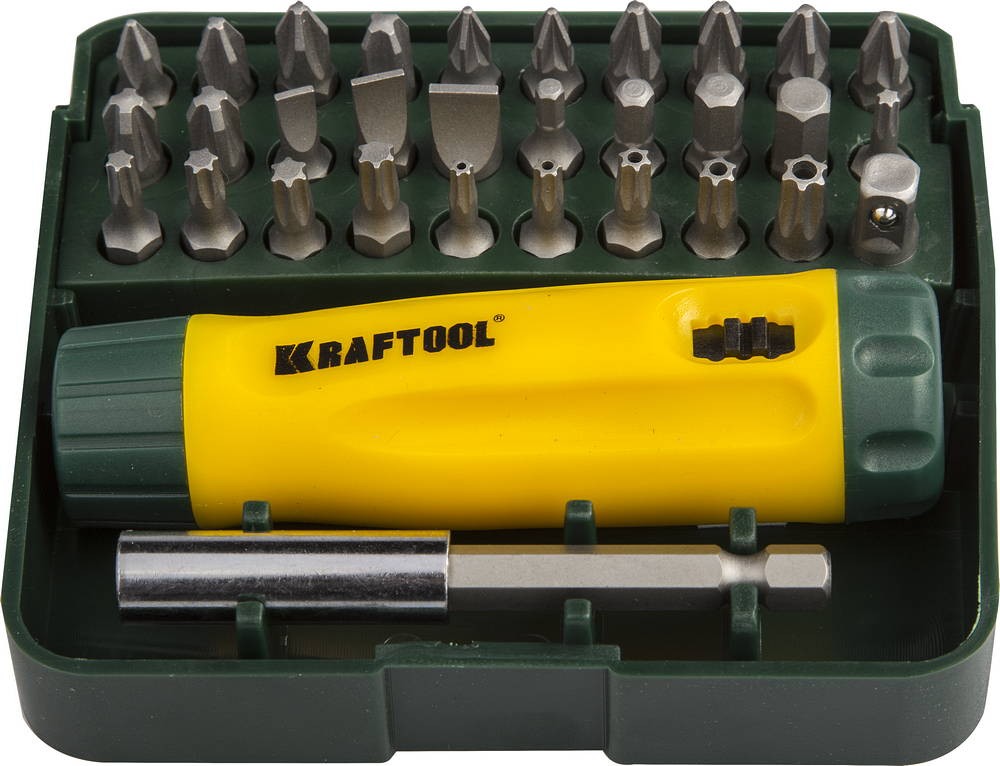 Отвертка реверсивная, с битами и адаптером, 32 предмета KRAFTOOL