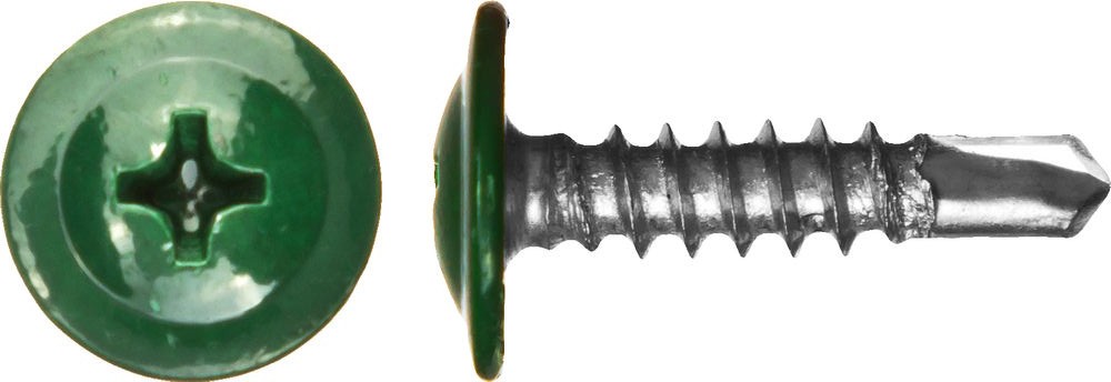 Саморез, 4,2х16 мм, с прессшайбой, наконечник сверло, зеленый насыщенный (RAL 6005)
