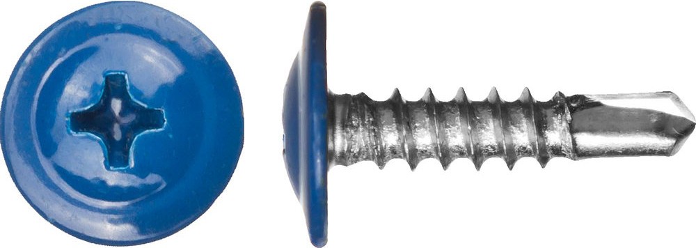 Саморез, 4,2х16 мм, с прессшайбой, наконечник сверло, синий насыщенный (RAL 5005)