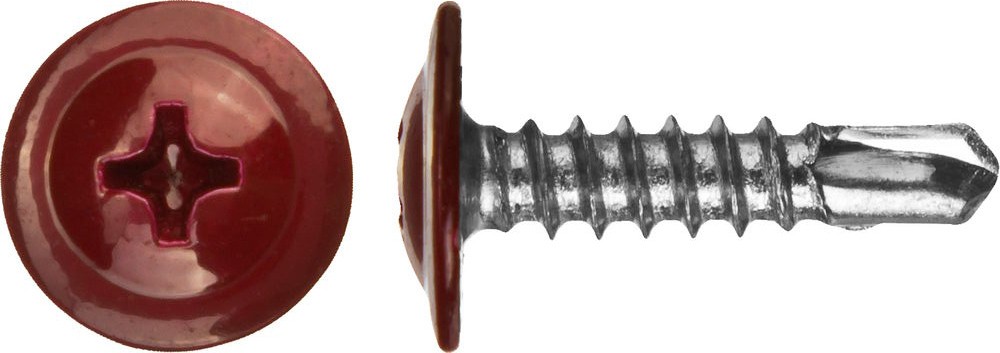 Саморез, 4,2х16 мм, с прессшайбой, наконечник сверло, темно-красный (RAL 3005)