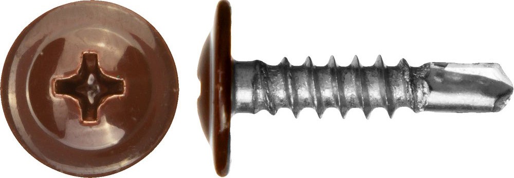 Саморез, 4,2х16 мм, с прессшайбой, наконечник сверло, шоколадно-коричневый (RAL 8017)