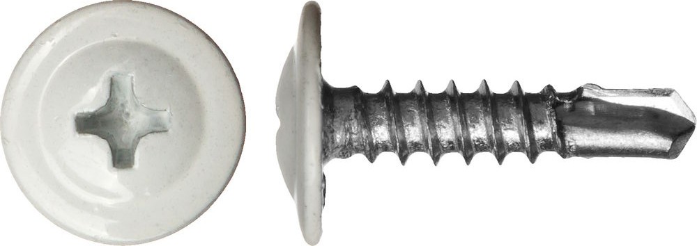 Саморез, 4,2х16 мм, с прессшайбой, наконечник сверло, ярко-белый (RAL 9003)